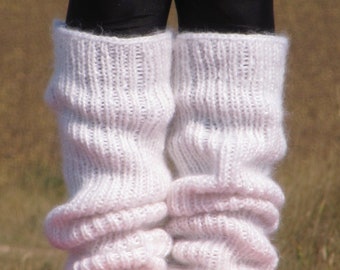 MOHAIR hand knitted WHITE gaiters LEGWARMERS legging spats Unisex Soft Ribbed