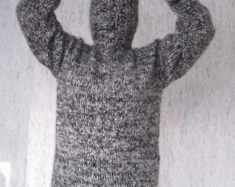 MOHAIR Hand Knitted BLACK & WHITE Sweater Turtleneck Pullover Jumper Unisex