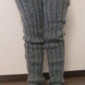 Mohair Hand knitted Long socks stockings GREY MELANGE leg warmers Fluffy Soft Cozy image 4