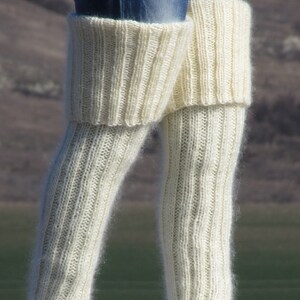 MOHAIR Handgestrickte Lange Socken Strümpfe IVORY Beinwärmer unisex weich Cozy