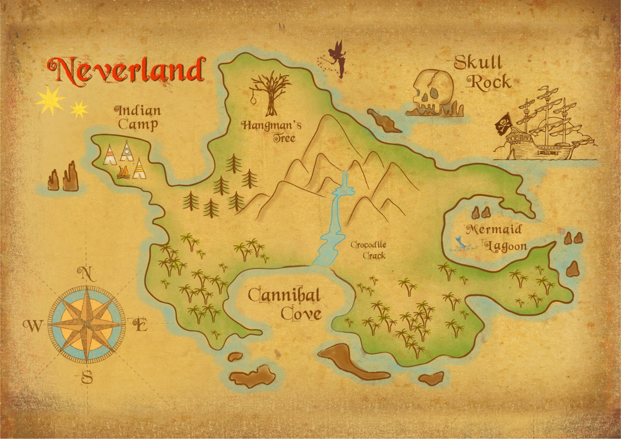 Peter Pan Neverland Map Poster Etsy