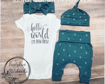 Gender Neutral Coming Home Outfit Hello World I’m New Here Going Home Outfit Gender Neutral Baby Clothes Unisex Baby Outfit Gender Neutral