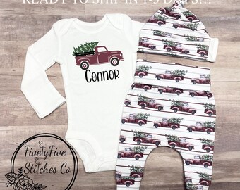 Baby Boy Christmas Outfit First Christmas Baby Boy Baby Boy First Christmas First Christmas Outfit Boy Christmas Tree Truck Baby Boy Name