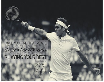 ロジャー・フェデラーの感動的な名言写真プリントポスター - サイン
