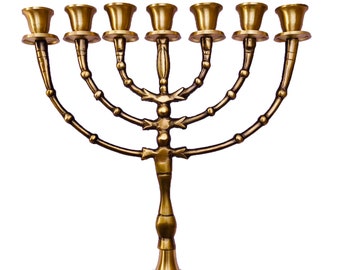 Salomons Menorah candle holder 7 branch, brass 12" high