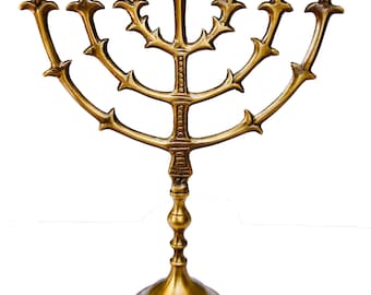 Menorah 12" en cuivre laiton, marque Menorah de Salomon, design vintage