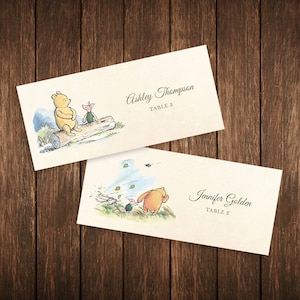 Modello classico di segnaposto per baby shower Pooh / Testo modificabile al 100%, stampabile, DOWNLOAD immediato