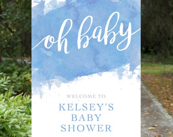 Blue Watercolor 'Oh Baby' Shower Welcome Sign | 24x36" | Baby Shower, Baptism, Welcome | 100% Editable Text, Printable, INSTANT DOWNLOAD