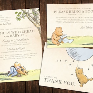 Classic Pooh Baby Shower Invitation, Book, Thank You Card Template Set 100% Editable Text, Printable, INSTANT DOWNLOAD image 1