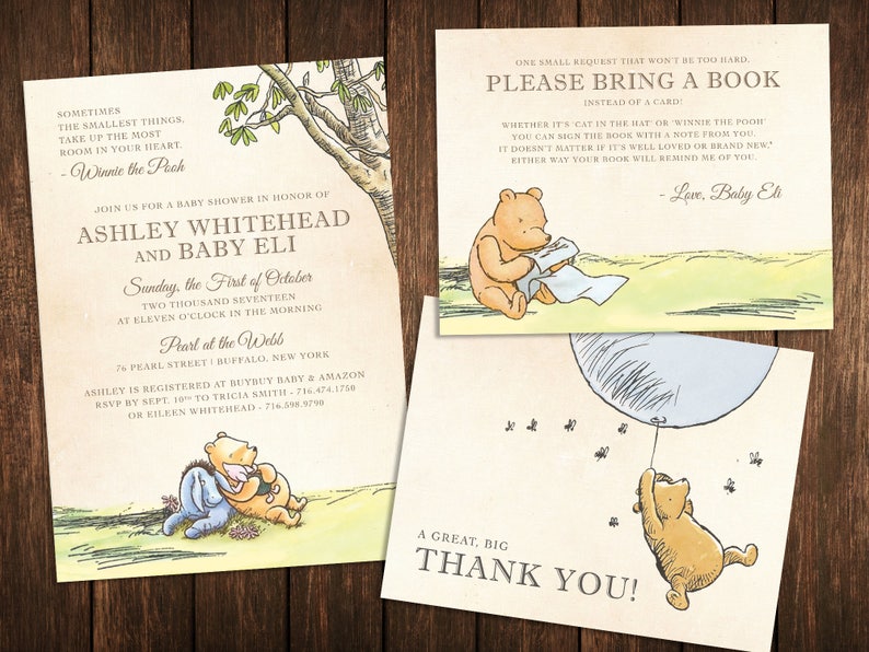 Classic Pooh Baby Shower Invitation, Book, Thank You Card Template Set 100% Editable Text, Printable, INSTANT DOWNLOAD image 1