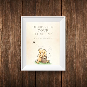 PRINTABLE | Classic Pooh Quote 'Rumbly In Your Tumbly' Cake/Dessert Table Sign | 5x7" and 8x10" | Baby Shower/Birthday Party Signage