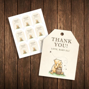 Classic Pooh Personalized Thank You Favor Tags Template | Baby Shower/Birthday Party | 100% Editable Text, Printable, INSTANT DOWNLOAD