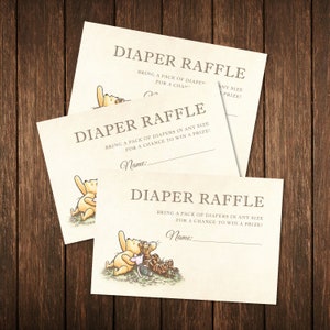 AFDRUKBARE | Klassieke Pooh Quote Luier Loterijkaart | Uitnodigingen voor babyshowers/verjaardagsfeestjes