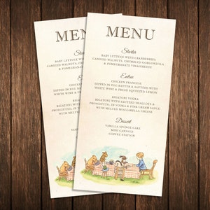 Modello classico di menu per baby shower/festa di compleanno di Pooh/testo modificabile al 100%, stampabile, DOWNLOAD immediato