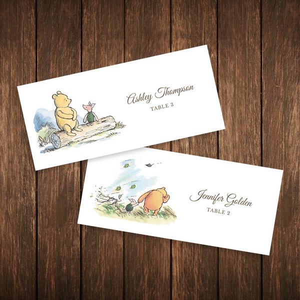 Classic Pooh Baby Shower Place Card Template | 100% Editable Text, Printable, INSTANT DOWNLOAD