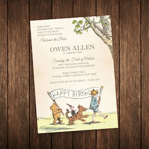 Classic Pooh Birthday Party Invitation Template | 100% Editable Text, Printable, INSTANT DOWNLOAD
