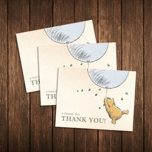 Plantilla clásica de tarjeta de agradecimiento de Pooh Baby Shower / Texto 100% editable, imprimible, DESCARGA INSTANTÁNEA