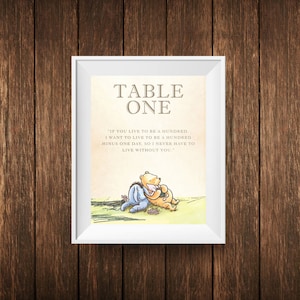 IMPRIMÍVEL | Números clássicos da tabela de citações Pooh 1-10 | 5x7" ou 4x6" | Números de mesa para chá de bebê/festa de aniversário