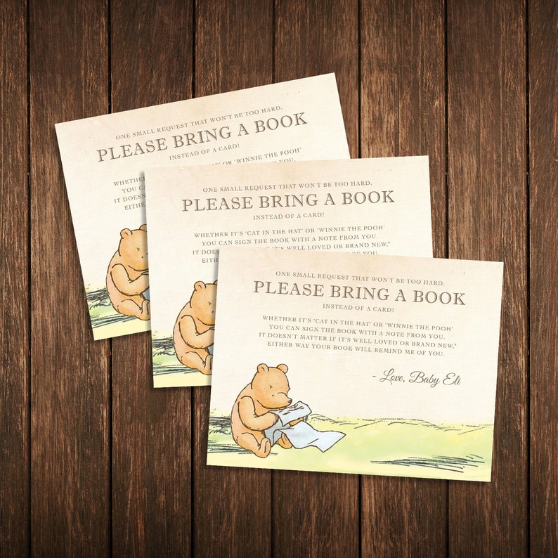 Classic Pooh Baby Shower Invitation, Book, Thank You Card Template Set 100% Editable Text, Printable, INSTANT DOWNLOAD image 3