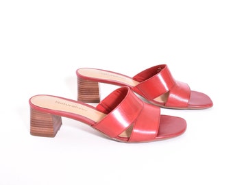 90s vintage RED minimalist block heel slide sandal 8