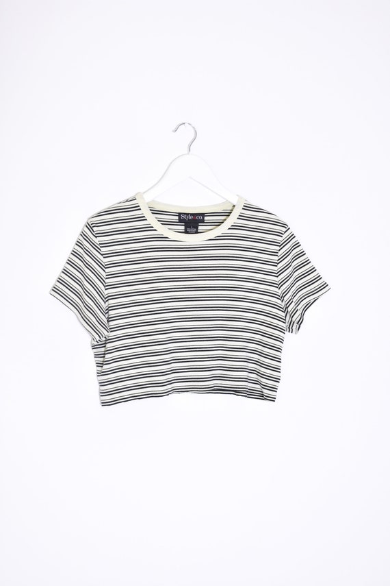 black and yellow striped crop top