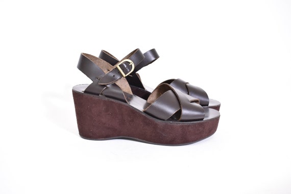 90s RAMPAGE brown genuine leather platform buckle