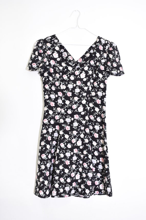 90s VINTAGE black floral dress