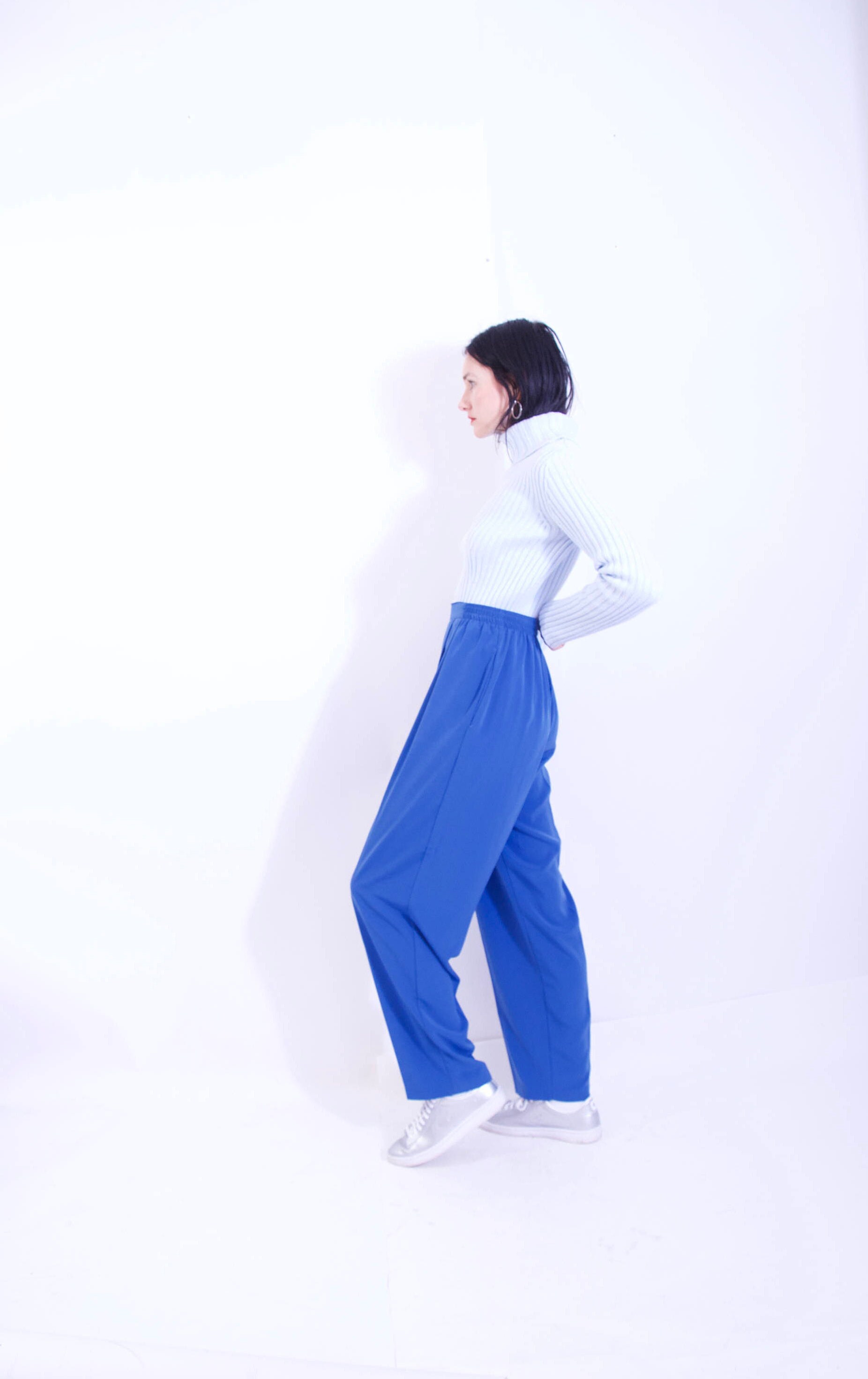 Spring Style: Sapphire Blue High-Waisted Pleated Pants