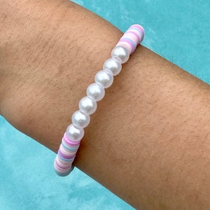 Clay bead bracelet - bracelet - clay bead accessories - cotton candy themed bracelet - pearl bead bracelet - preppy clay bead bracelet