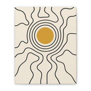 Abstract Sun Art Print Canvas, Minimalist Wall Decor, Modern Home Art, Boho Style, Gift for Art Lovers, Yellow and Black Artwork