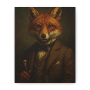 Framed Fox Art Canvas, Whimsical Wall Decor, Vintage Animal Portrait, Unique Gift for Animal Lovers, Home or Office Decor