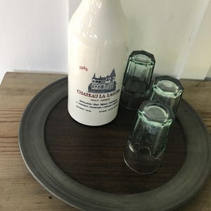 MCM BAR Ware TRAY * Round Wood Look Formica Tray * Groovy 60s Cocktail Party Serving Tray* Bar Cart Glass Storage * Coffee Table Styler *
