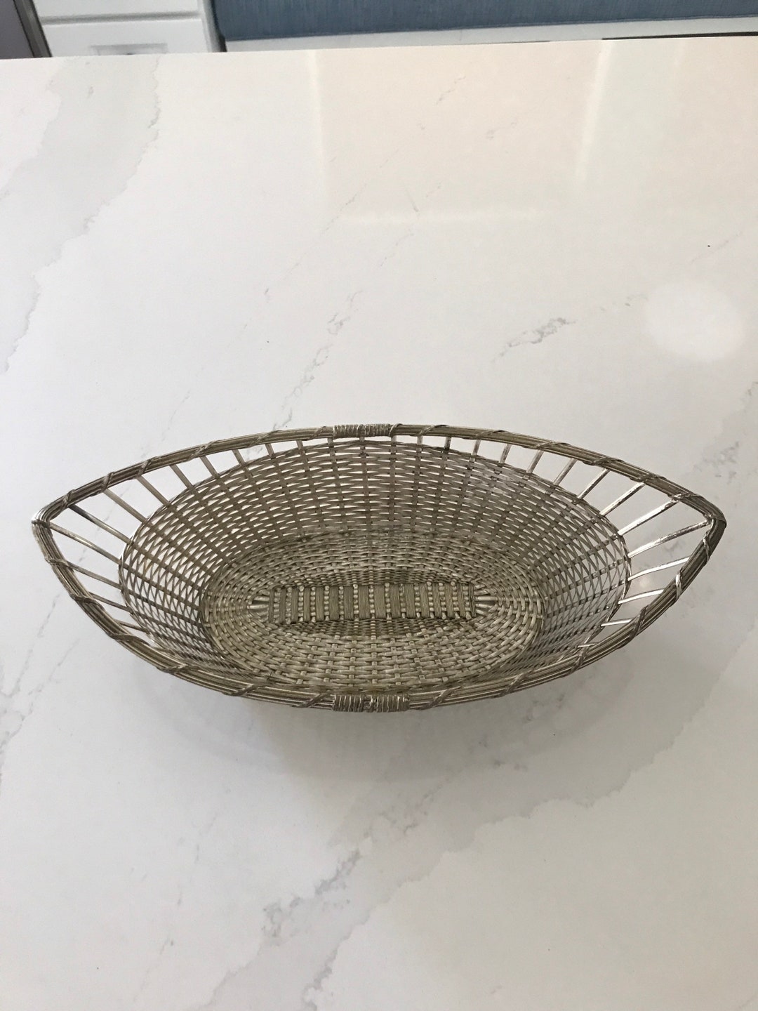 FRENCH Woven Wire BASKET Retro Wire Bread Basket 1960s Boho Style