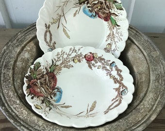 Vintage CLARICE CLIFF dinnerware * Set of 2 small bowls * 1940's English Royal Staffordshire China * Harvest Pattern Transferware bowls