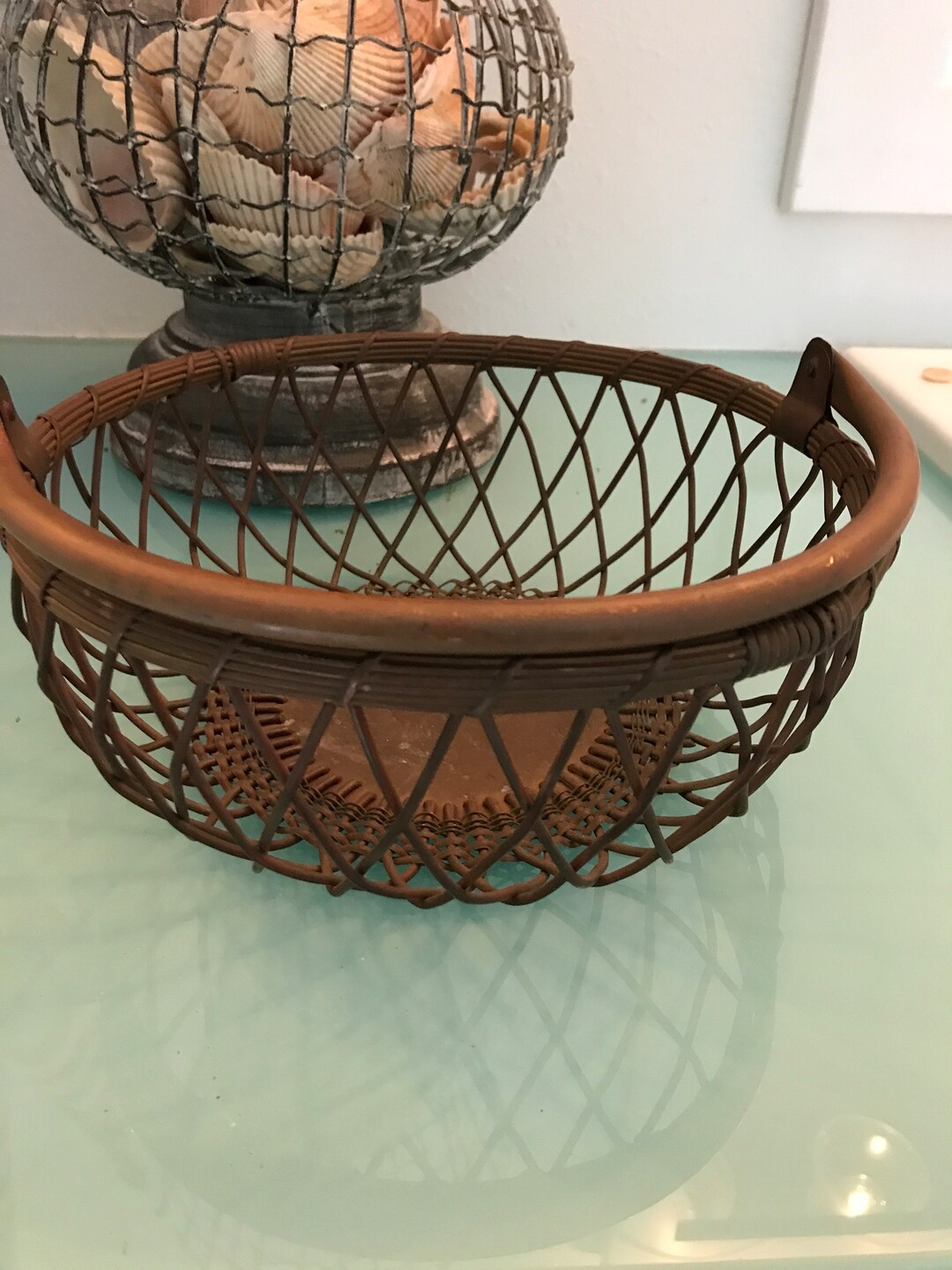 Woven Brass Basket French Style Wire Basket With Handle Etsy