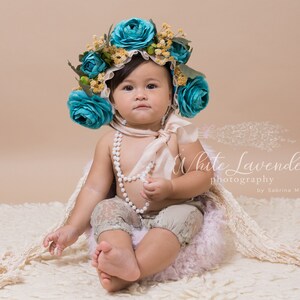 Milestone, Baby, newborn, digital, file, flower bonnet, photography, turquoise