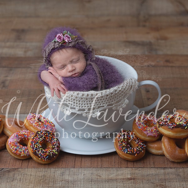 Tea Cup and Donuts - Digital Backdrop  - Tea Cup Newborn Sitter Toddler Photography, Doughut, digital download