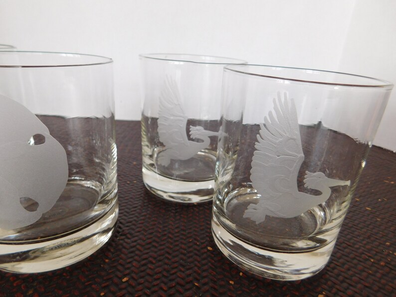 Set of 4 Vintage Double Oldfashioned Glasses of Etched Etsy