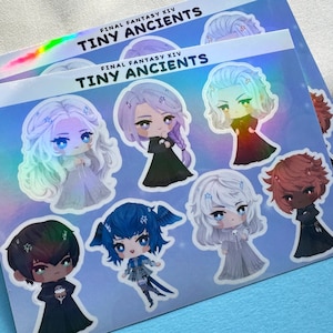 ファイナルファンタジー XIV - 「Tiny Ancients」エルピス ホログラフィック ステッカーシート - ヴェナト、ヒュトロダエウス、エメトセルク、ヘルメス、メテイオン、テミス、エリクトニオス