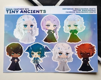 Final Fantasy XIV - 'Tiny Ancients' Elpis Holographic Sticker Sheet - Venat, Hythlodaeus, Emet Selch, Hermes, Meteion, Themis, Erichthonios