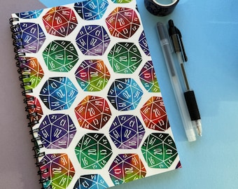 Colourful D20s - A5 Notebook - TTRPG Notekeeping