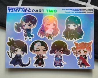 Final Fantasy XIV - 'Tiny NPC' Holographic Sticker Sheet - Ardbert, Ryne, Gaia, Zero, Emet Selch, Varshahn, Crystal Exarch