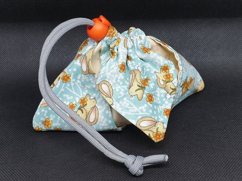 Drawstring Dice Bag Bunnies and Flowers