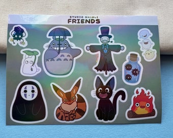 Ghibli Characters - Holographic Sticker Sheet - Jiji, No Face, Totoro, Turnip Head, Calcifer, Teto