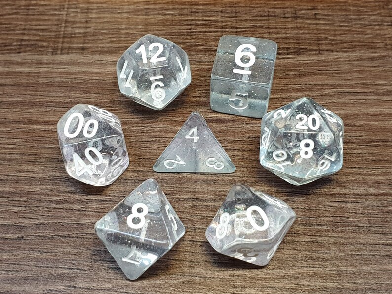 7 Dice Polyset BluePurple Glitter Clear Gem