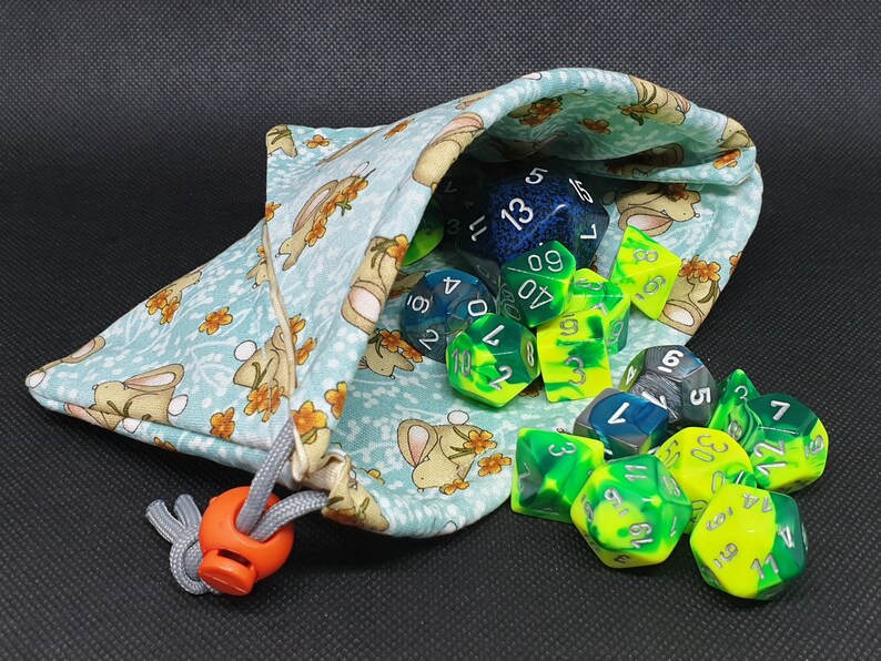 Drawstring Dice Bag Bunnies and Flowers