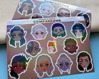 Baldur's Gate 3 - Holographic Sticker Sheet - Lae'zel, Astarion, Gale, Shadowheart, Wyll, Karlach, Halsin, Jaheira, Minthara, Minsc, Boo