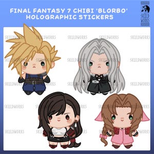 Final Fantasy 7 - Cloud Tifa Aerith Sephiroth - Rainbow Holographic Chibi Stickers