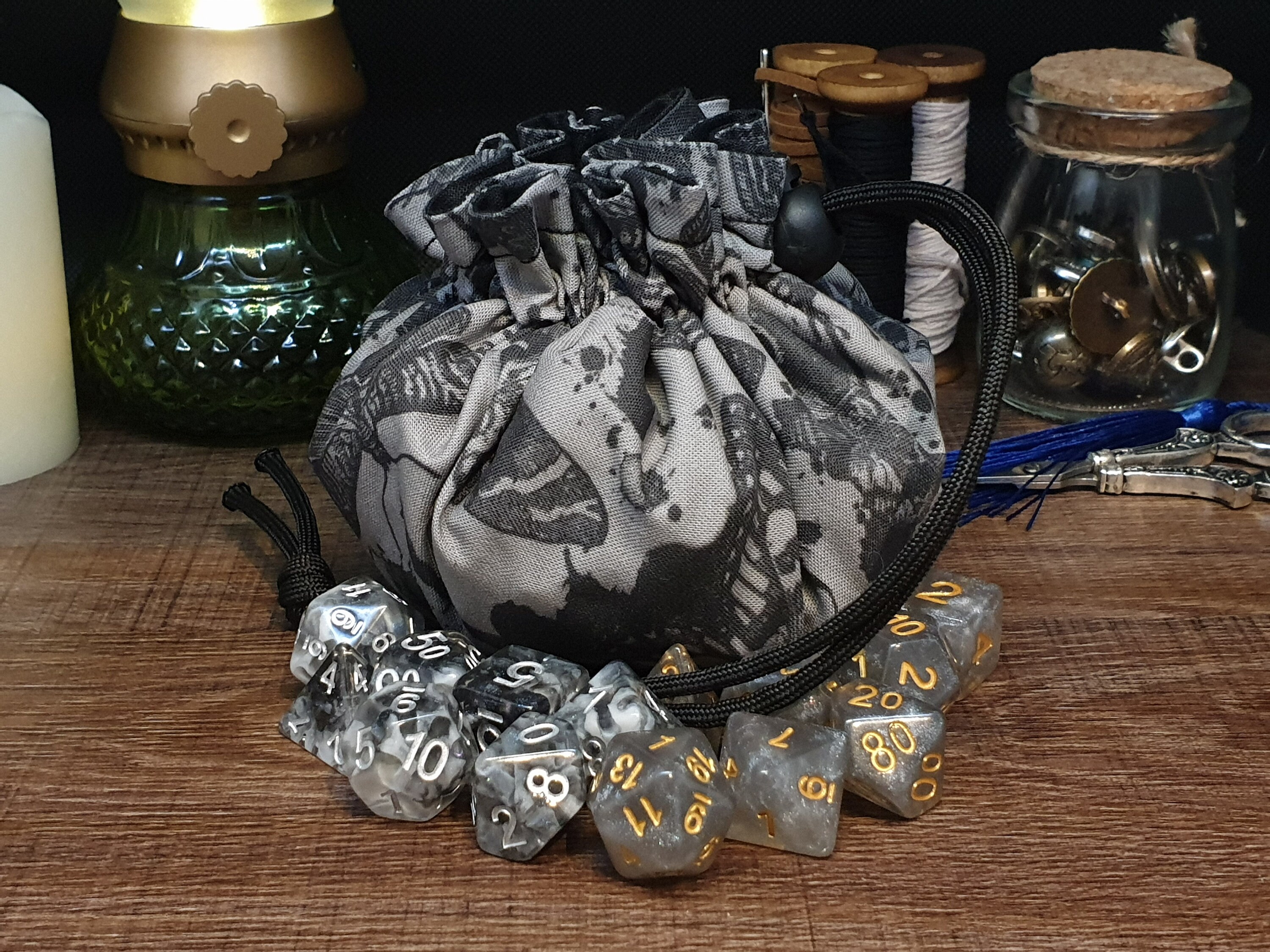 Inky Moths | Drawstring Dice Bag | Multi Pocket Style