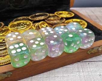 Glitter Marble Green & Pink | 10-Set of D6 16mm Pip Dice